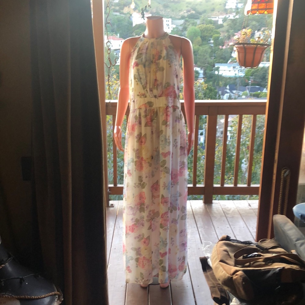 Floral chiffon pleated dress with front bodice and drawstring neck